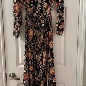 Chico's Black Floral Long Sleeve Dress